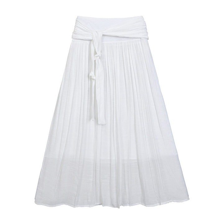 Women's flowing maxi skirt with wrap-around waistband and fitted tie belt Mune Fashion