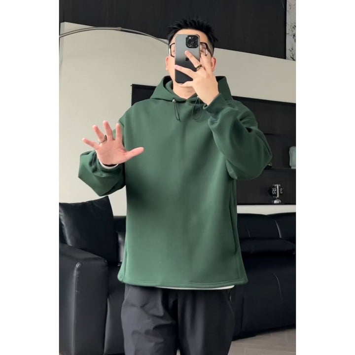 Men's Oversized Hoodie with Dropped Shoulder, Heavy Cotton Blend and Minimalist Silhouette Mune Fashion