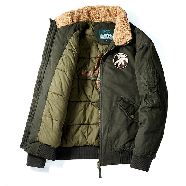 Men's pilot bomber jacket with teddy collar, quilted thermal lining, and utility pockets Mune Fashion