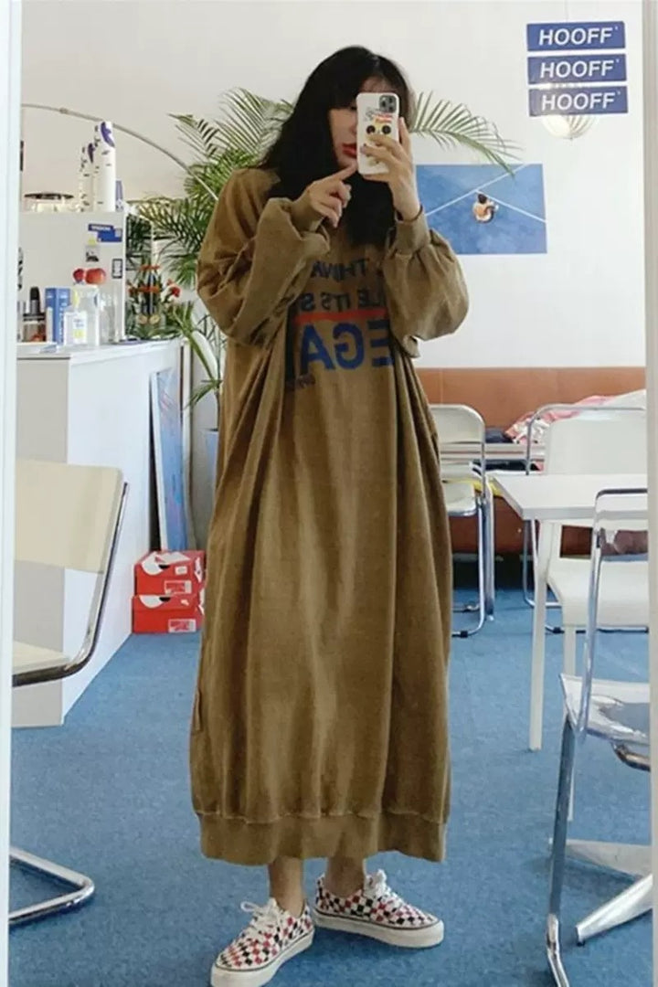 Women Oversized Sweat Dress with Balloon Sleeves and Ribbed Hem Mune Fashion