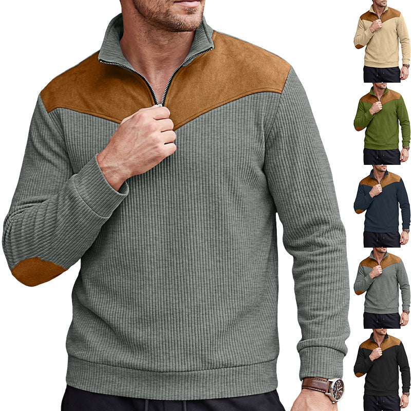Men's knit sweater with turtleneck, ribbed structure and elbow patches Mune Fashion