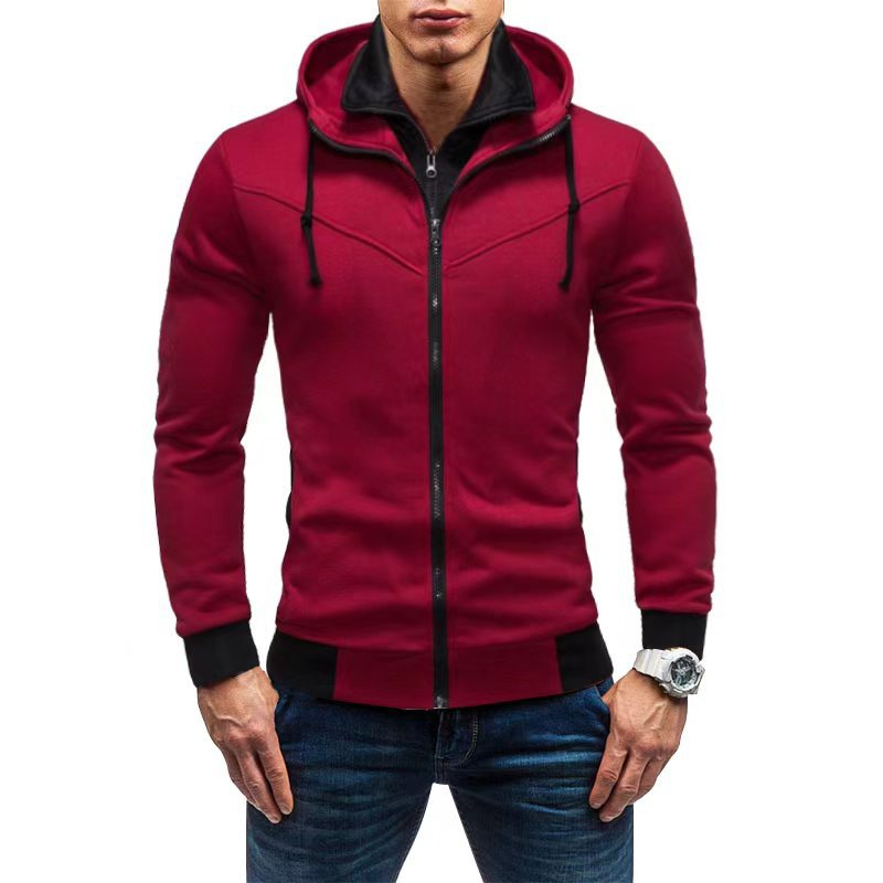 Men's Slim-Fit Hoodie Jacket with Concealed Zipper Double Collar and Contrasting Cuffs Mune Fashion