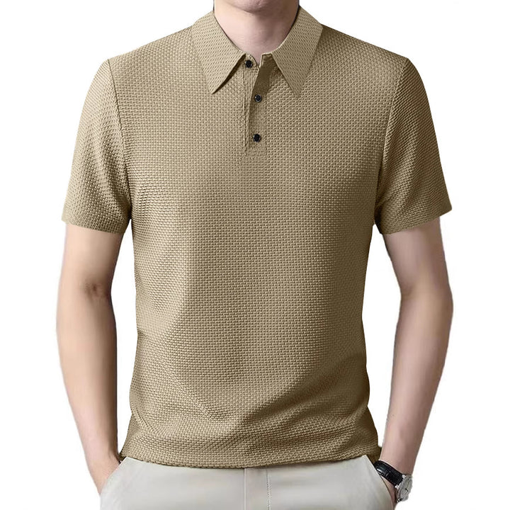 Men's nano microstructure polo shirt with shirt collar, subtle button placket, and breathable jersey Mune Fashion