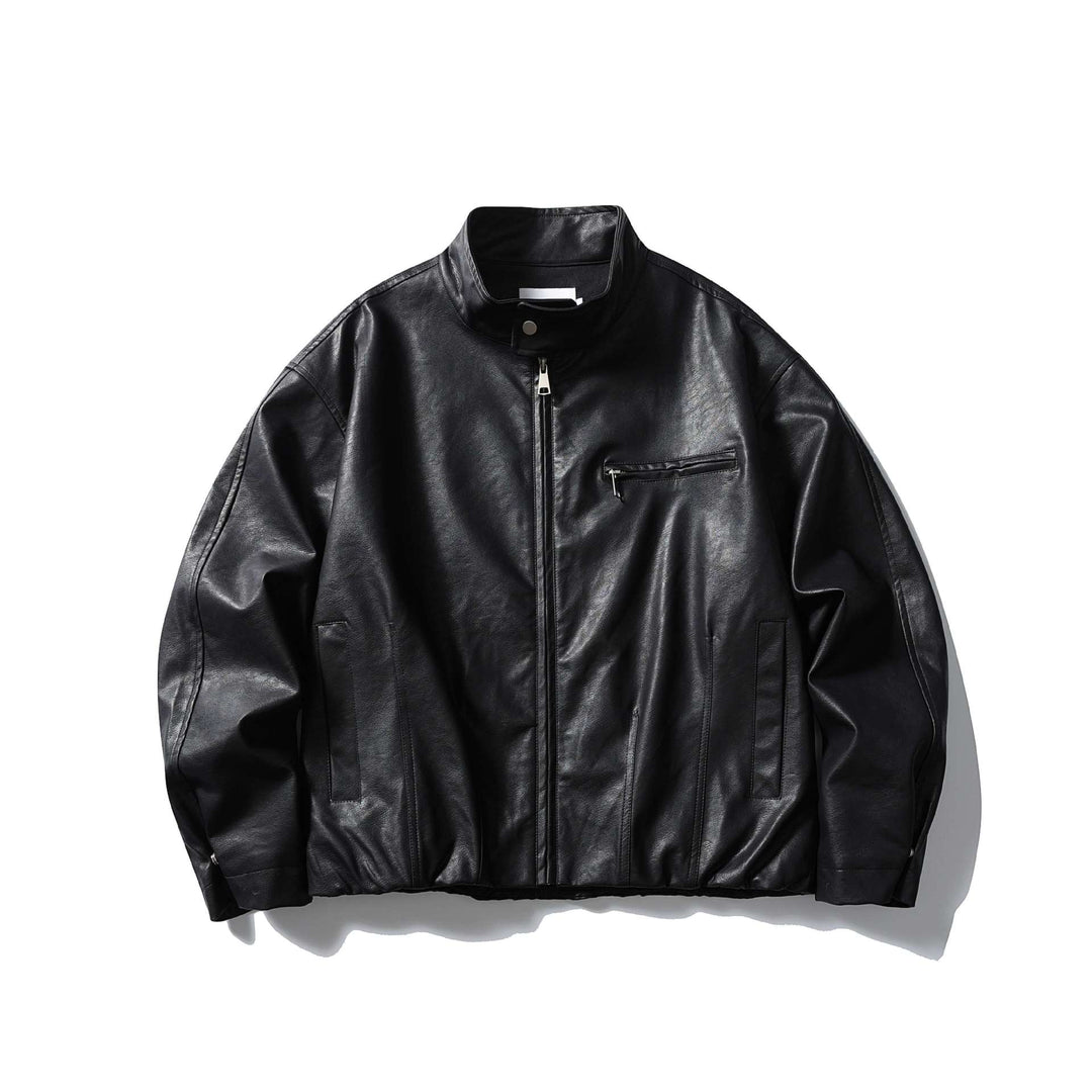 Men's leather pilot jacket with high stand-up collar and zip chest pocket Mune Fashion