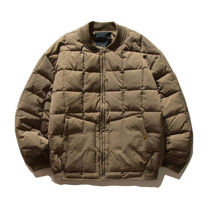 Men's Boxy Quilted Bomber Jacket with Cubic Padding and Ribbed Collar Mune Fashion