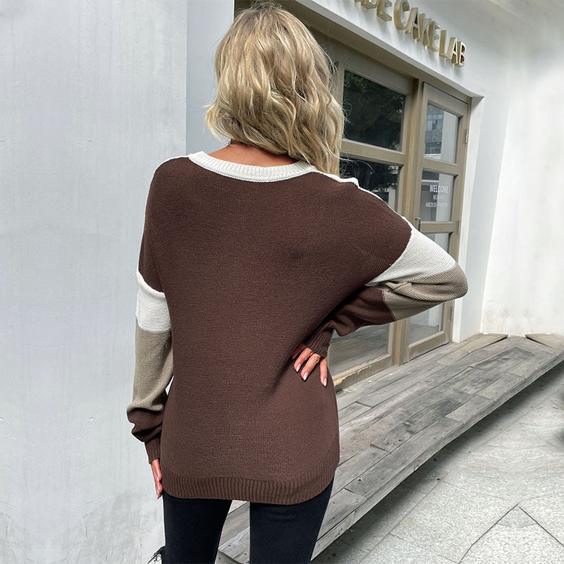Women Long Sleeve Fine Knit Sweater with Subtle Leopard Print and Block Stripes Mune Fashion