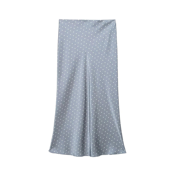 Women’s midi skirt in vintage look with polka dot pattern, high waist fit and flowing satin A-line Mune Fashion