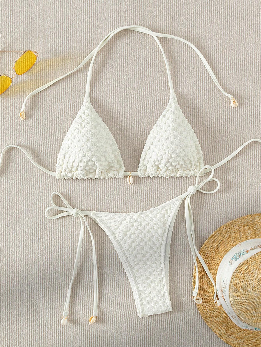 Women Triangle Bikini with textured material and delicate ties Mune Fashion