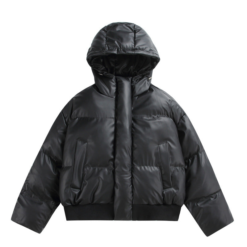 Women's Cropped Insulating Puffer Jacket in Boxy Cut with Voluminous Hood, Stand Collar and Ribbed Cuff Mune Fashion