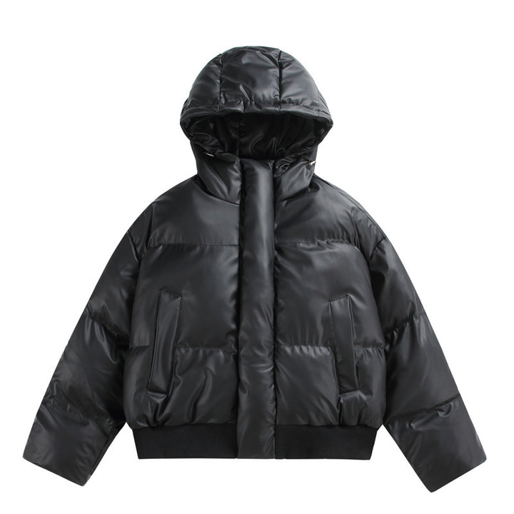 Women's Cropped Insulating Puffer Jacket in Boxy Cut with Voluminous Hood, Stand Collar and Ribbed Cuff Mune Fashion