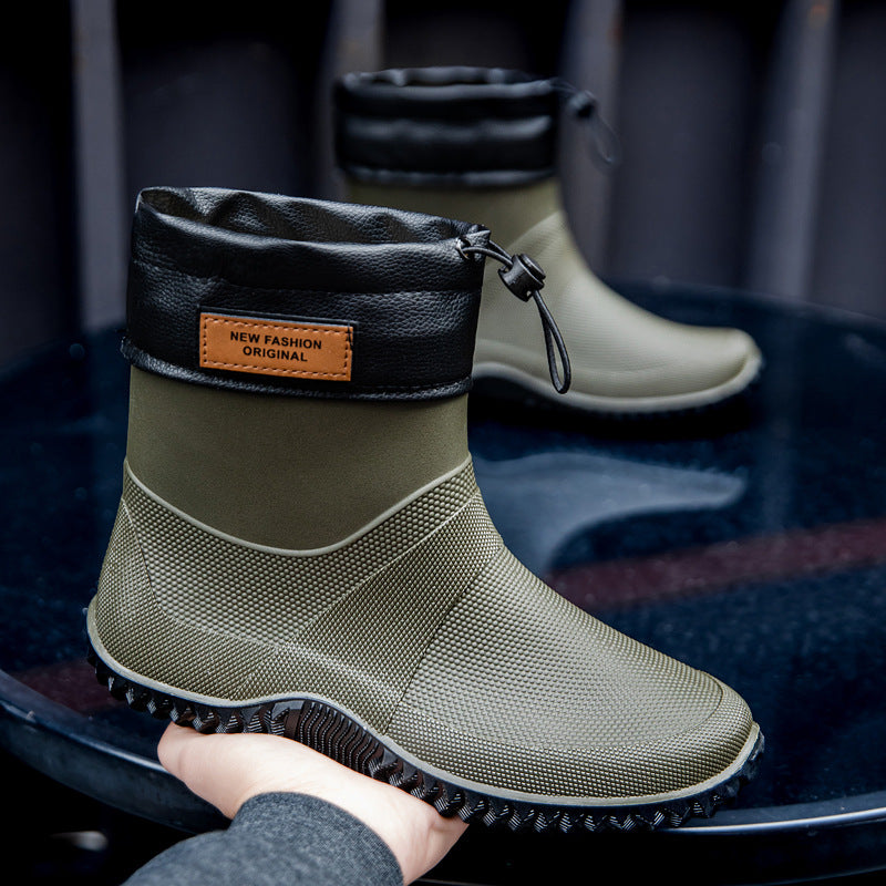 Men's Functional Waterproof Ankle Rain Boots with Adjustable Cuff Mune Fashion