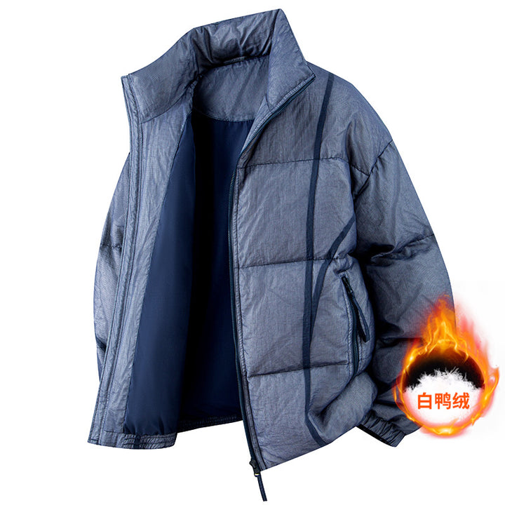 Men's Quilted Oversized Padded Jacket with High Stand Collar and Elastic Cuffs Drune