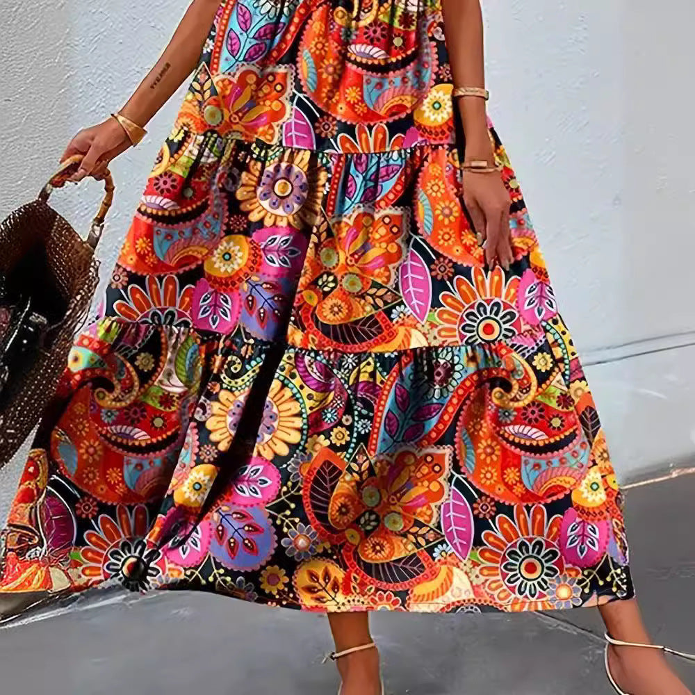 Women's layered Boho maxi dress with V-neck and gathered underbust seam Mune Fashion