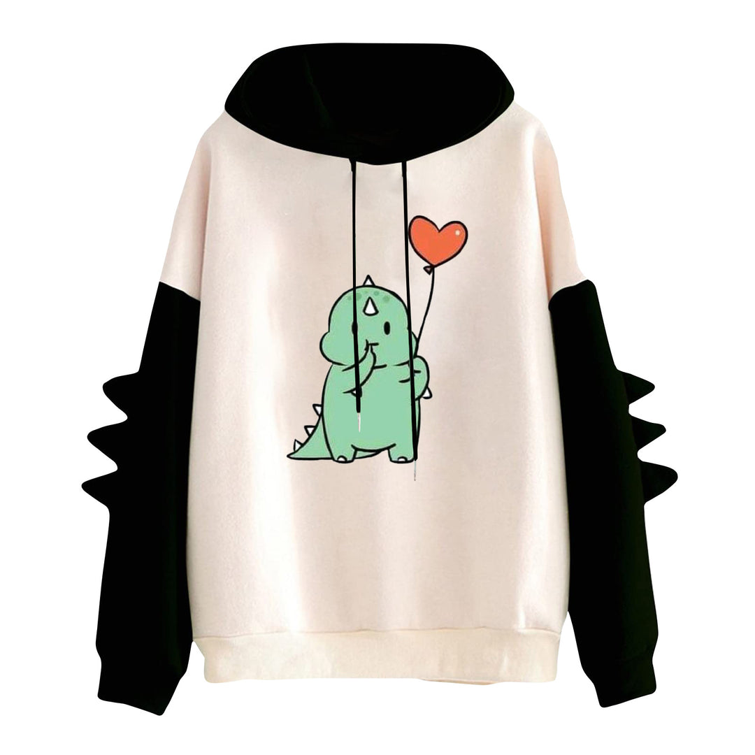 Women's hoodie with cute dinosaur print and three-dimensional spikes Mune Fashion