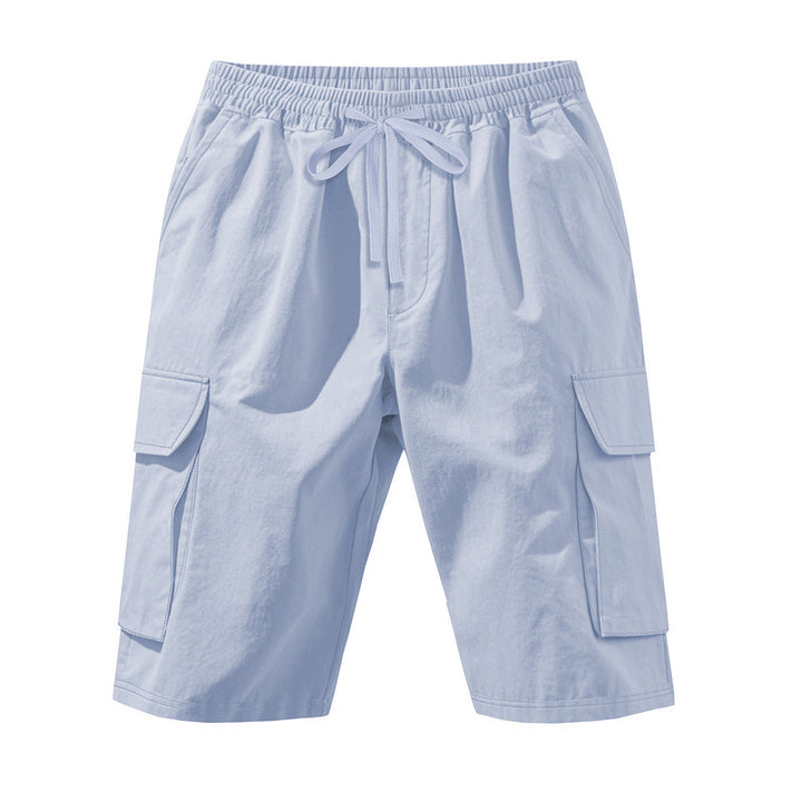 Men's knee-length utility shorts made of lightweight cotton blend with elastic drawstring waistband and patch flap pockets Mune Fashion