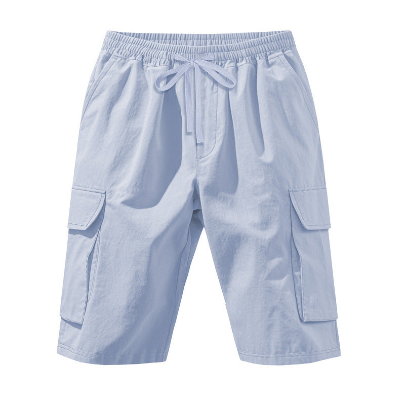 Men's knee-length utility shorts made of lightweight cotton blend with elastic drawstring waistband and patch flap pockets Mune Fashion