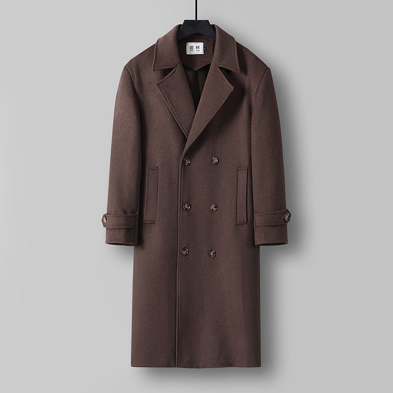 Men's Long Double-Breasted Wool Coat with Minimalist Silhouette and Shawl Collar Mune Fashion