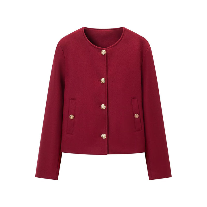Women’s short jacket in boxy cut with round neck and gold decorative buttons Mune Fashion