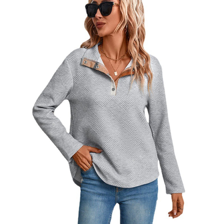 Women's Structured Waffle Knit Henley Sweater with Stand-Up Collar and Snap Button Placket Mune Fashion