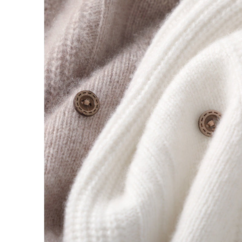 Women's Knit Long Vest with V-Neck, Cable Pattern and Side Button Placket Mune Fashion