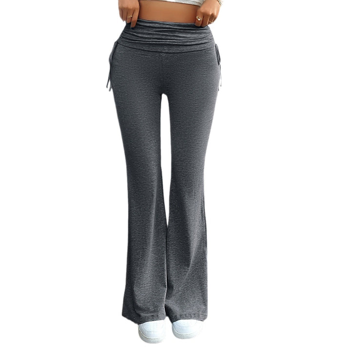 Women's soft palazzo lounge pants with folded waistband, side drawstrings, and flared leg Mune Fashion