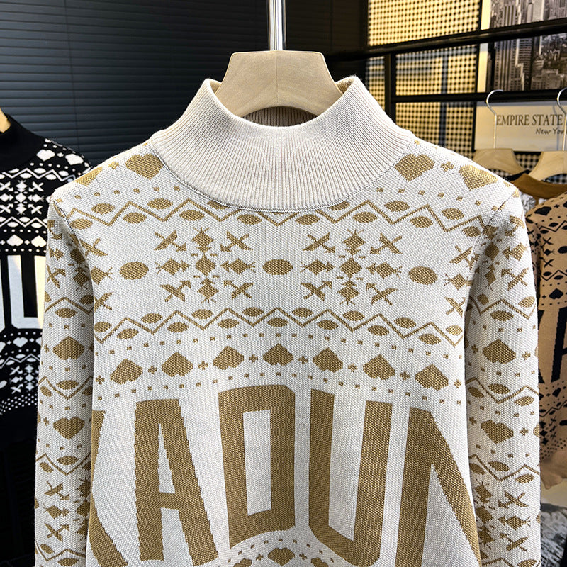 Men's turtleneck sweater with Norwegian jacquard and large logo print Mune Fashion