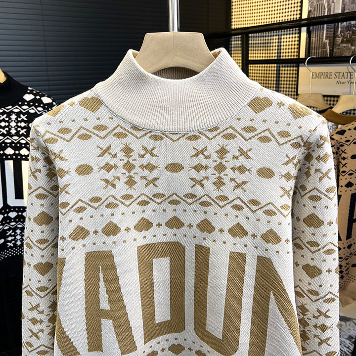 Men's turtleneck sweater with Norwegian jacquard and large logo print Mune Fashion