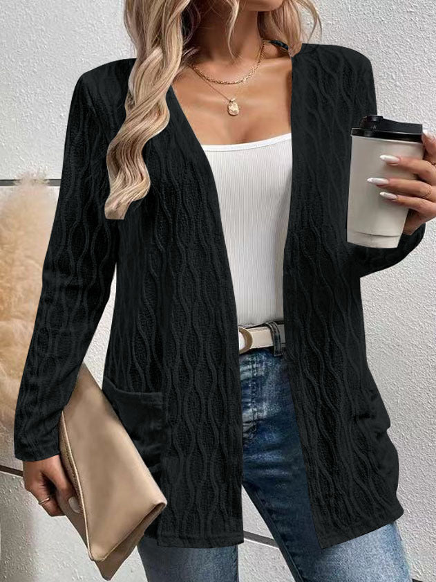 Women's open cardigan with structured wave pattern and patch pockets Mune Fashion
