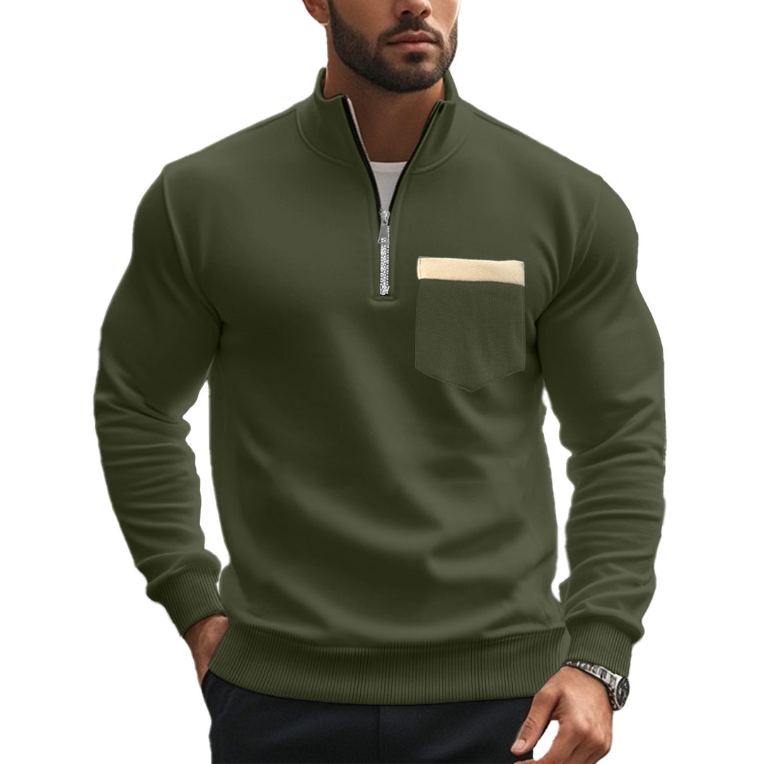Men's brushed sweat half-zip with contrasting inner collar and elastic hem Mune Fashion