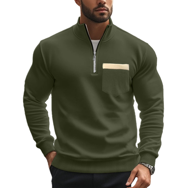 Men's brushed sweat half-zip with contrasting inner collar and elastic hem Mune Fashion