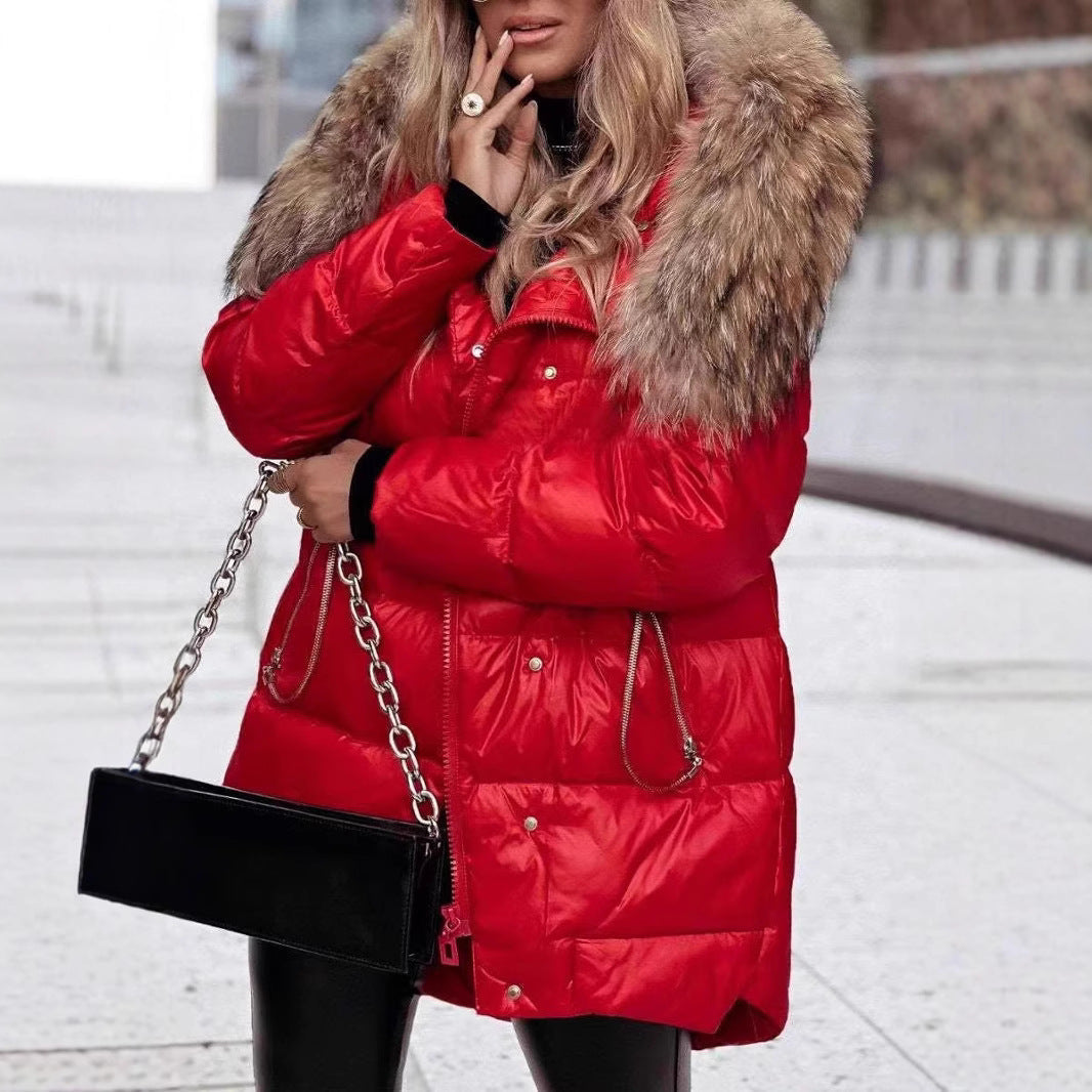Women’s Winter Down Jacket with Removable Hood and Luxurious Fur Collar Mune