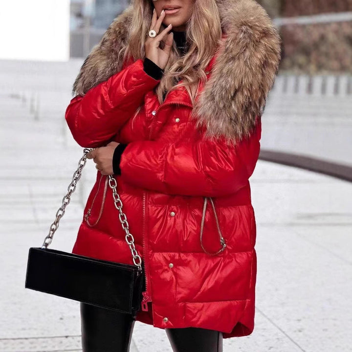 Women’s Winter Down Jacket with Removable Hood and Luxurious Fur Collar Mune