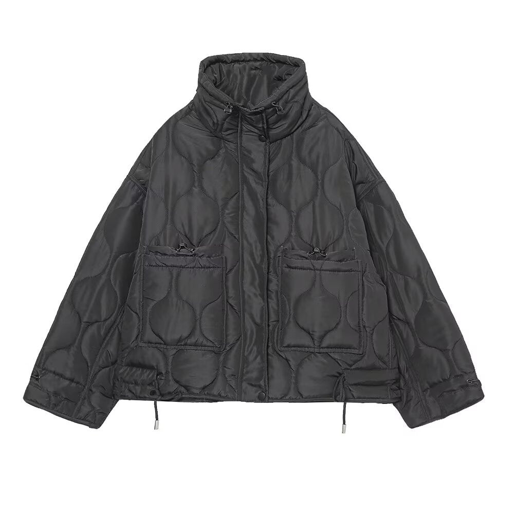 Women's quilted jacket with standing collar oversized short jacket with drawstring Mune Fashion