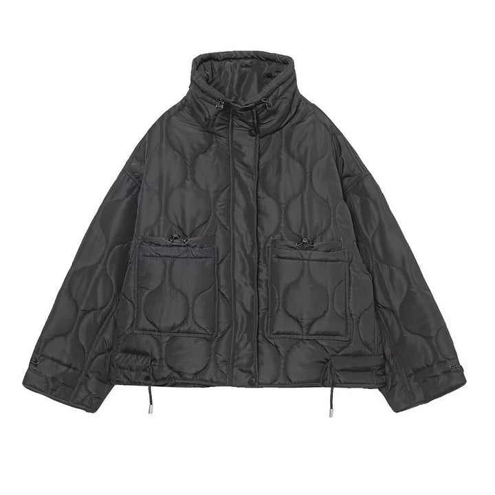 Women's quilted jacket with standing collar oversized short jacket with drawstring Mune Fashion