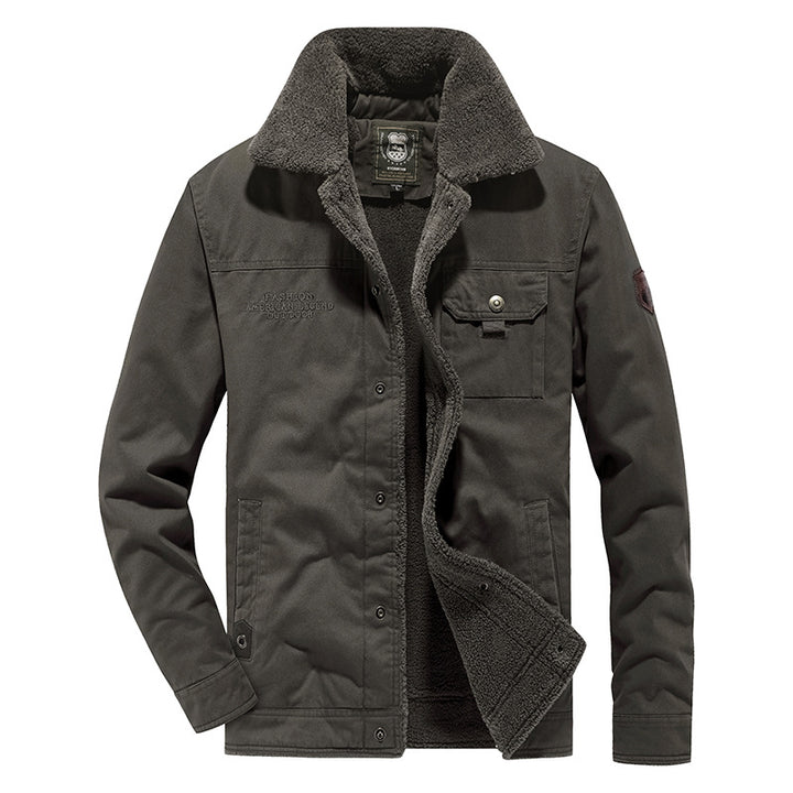 Men's Canvas Field Jacket with Teddy Lining, Chest Pocket and Snap Closure Mune Fashion