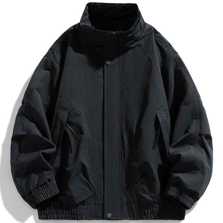 Men's modern utility blouson with standing collar, concealed snap button placket, and elastic hem Mune Fashion