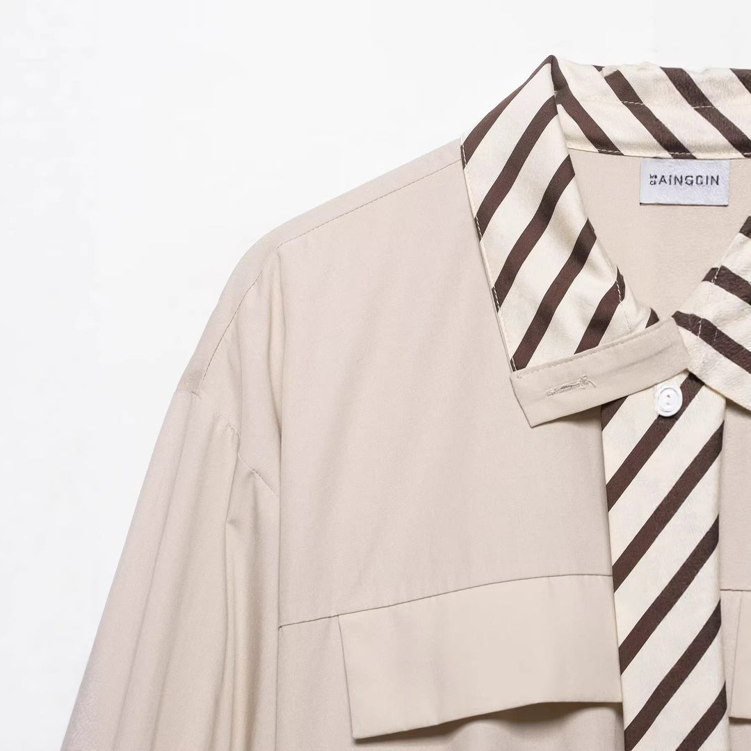 Women's Oversize Blouse with Balloon Sleeves and Scarf Collar Mune Fashion