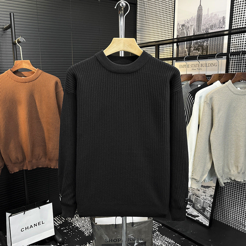 Men's fine ribbed knit pullover with crew neck and reinforced shoulder seams Mune Fashion