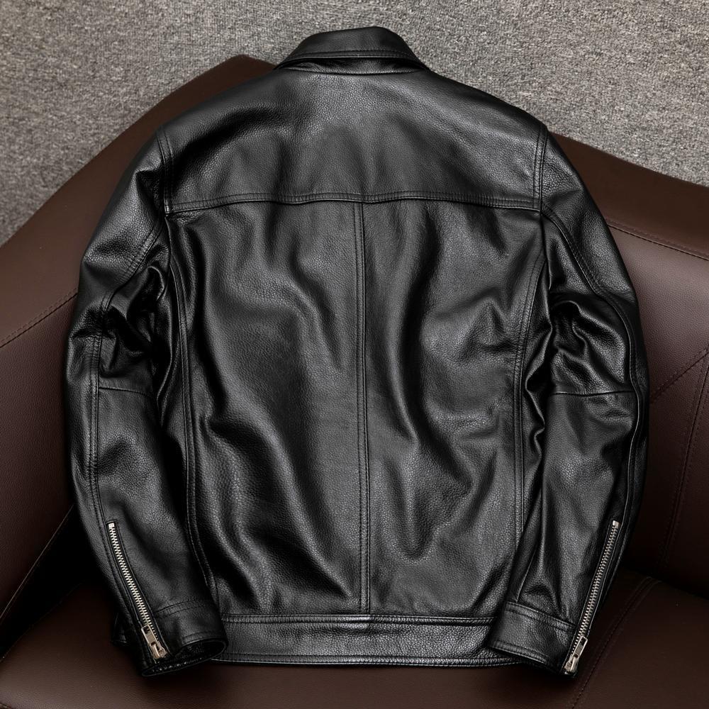 Men's overshirt leather jacket with chest pockets and concealed zipper Mune Fashion