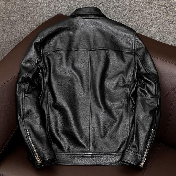 Men's overshirt leather jacket with chest pockets and concealed zipper Mune Fashion