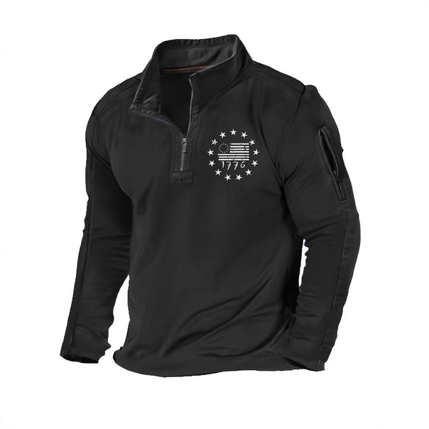 Men's Tactical Half-Zip Pullover with Arm Pocket and Patriotic Chest Print Mune Fashion