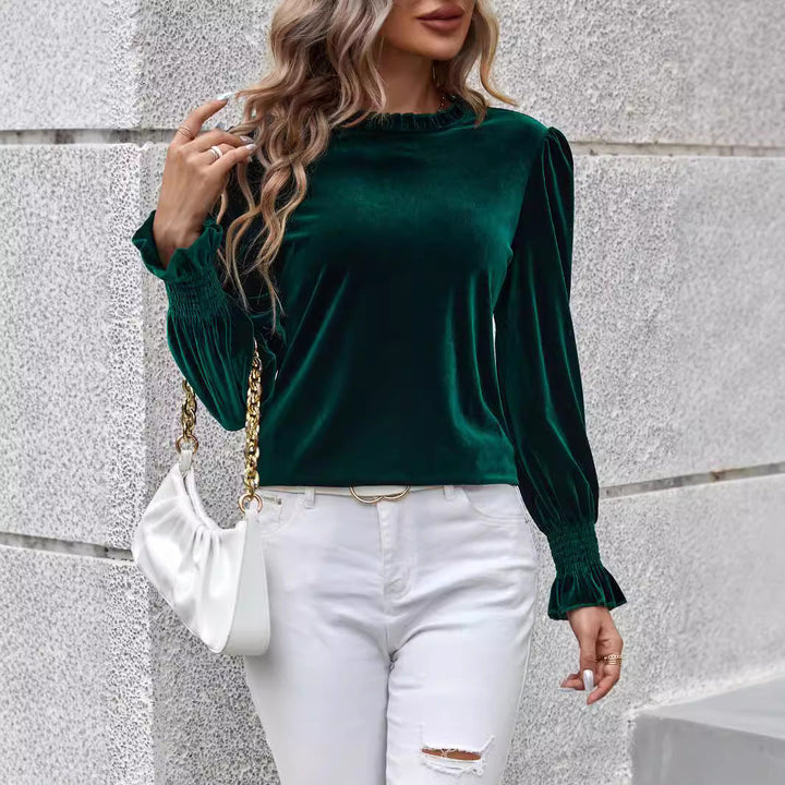 Women's Velvet Top with Ruffled Sleeves Mune