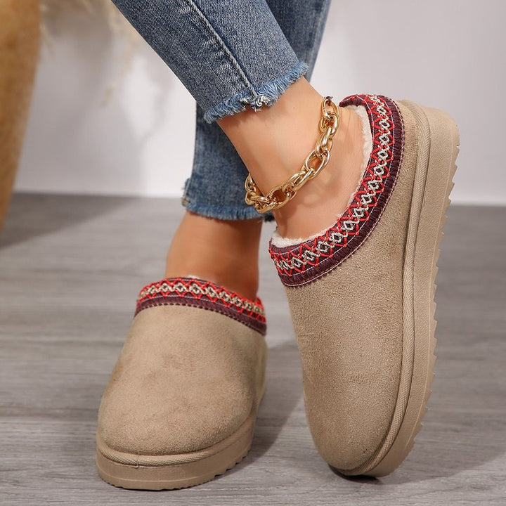 Women’s Insulated Slippers with Cozy Faux Fur Insole and Embroidered Entry Mune Fashion