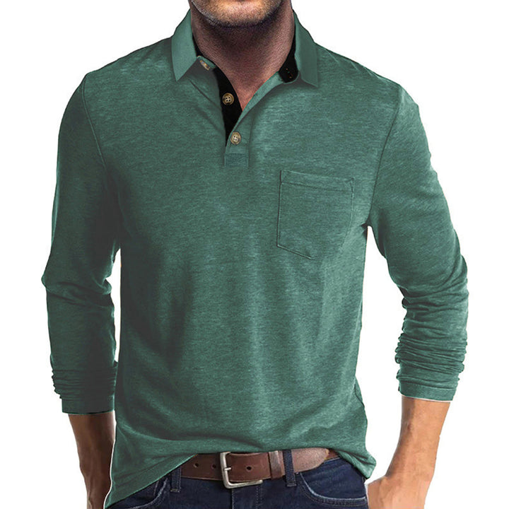 Men's long-sleeve polo shirt with chest pocket, contrasting button placket, and casual stretch fit Mune Fashion