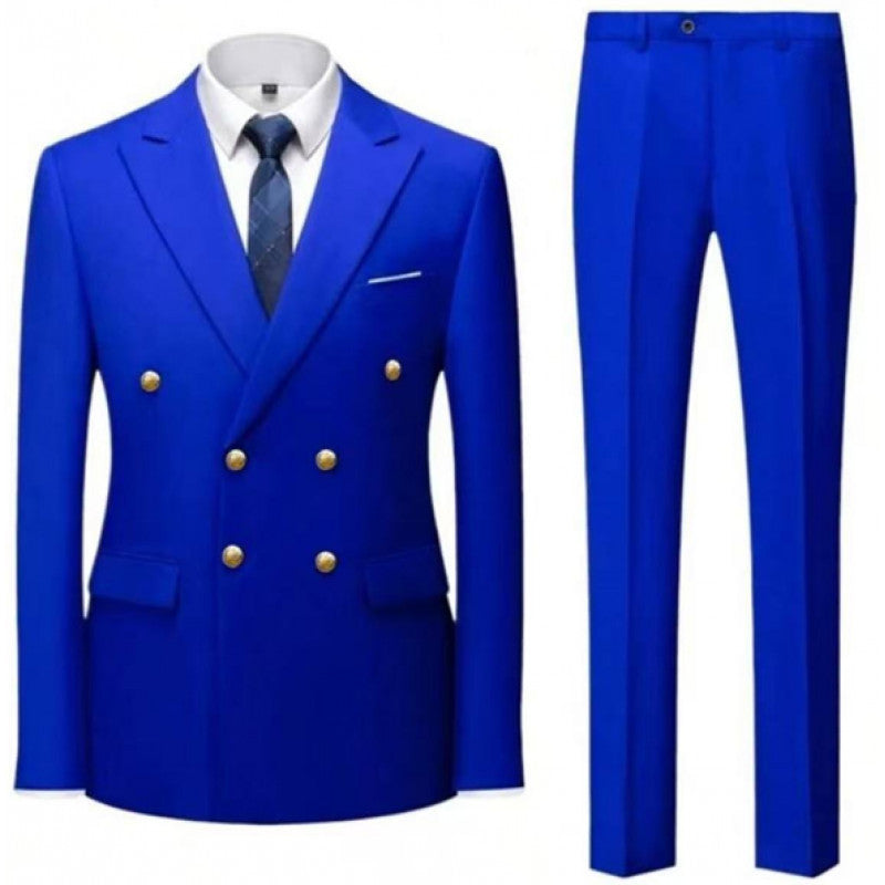 Men's Two-Piece Double-Breasted Suit with Tailored Blazer and Slim Flat Front Trousers Mune Fashion