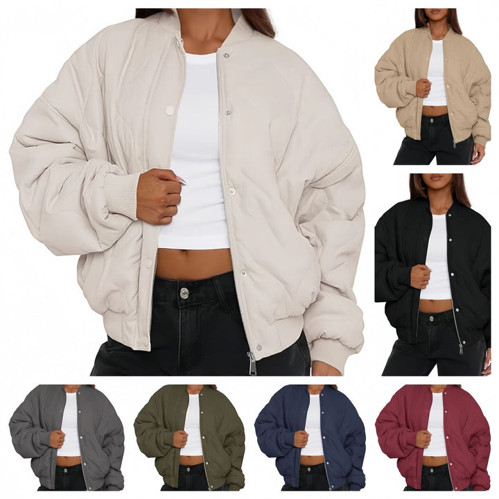 Women's short-cut quilted bomber jacket in oversized look with raglan sleeves Mune Fashion