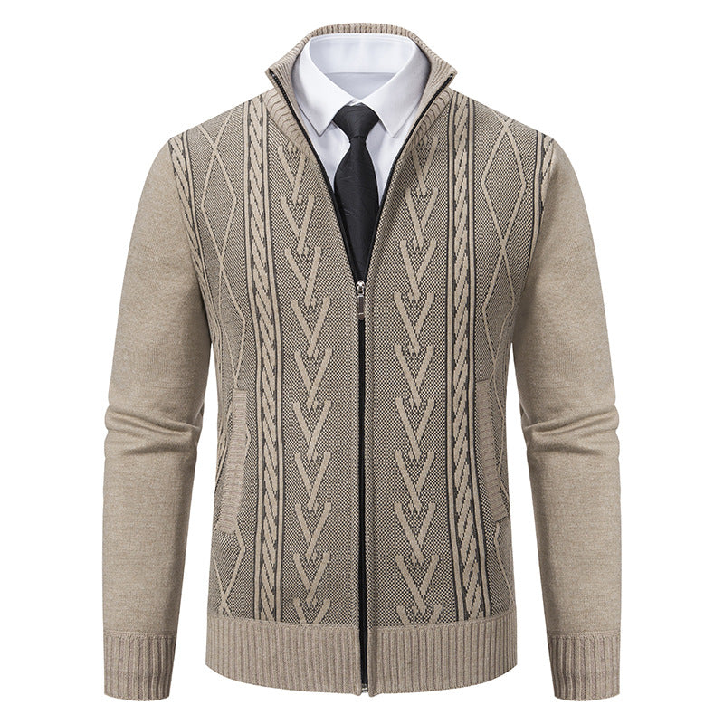 Men's knitted cardigan with raised cable pattern and full-length zipper Mune Fashion