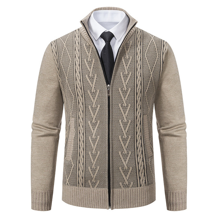 Men's knitted cardigan with raised cable pattern and full-length zipper Mune Fashion
