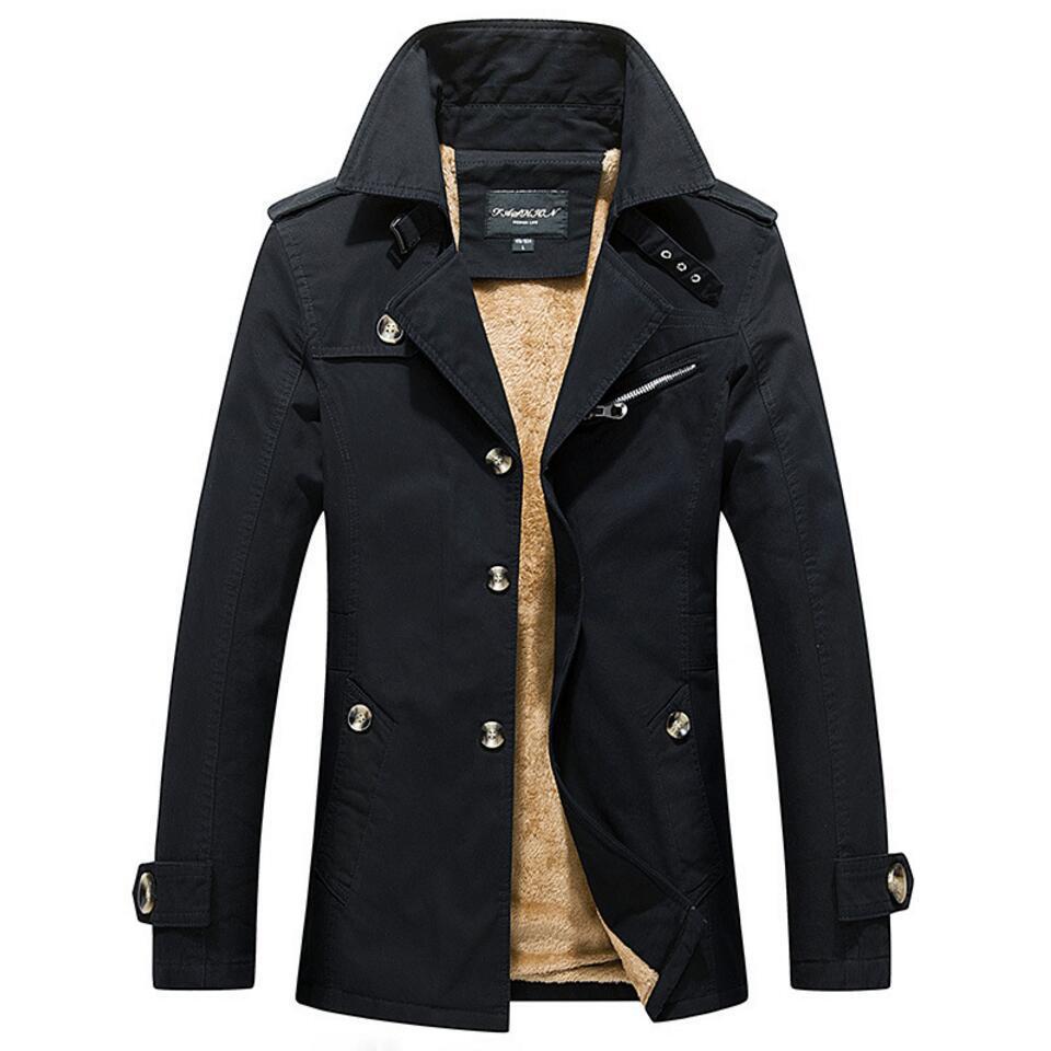Men's trench coat with warming teddy lining and high closing stand-up collar Mune Fashion