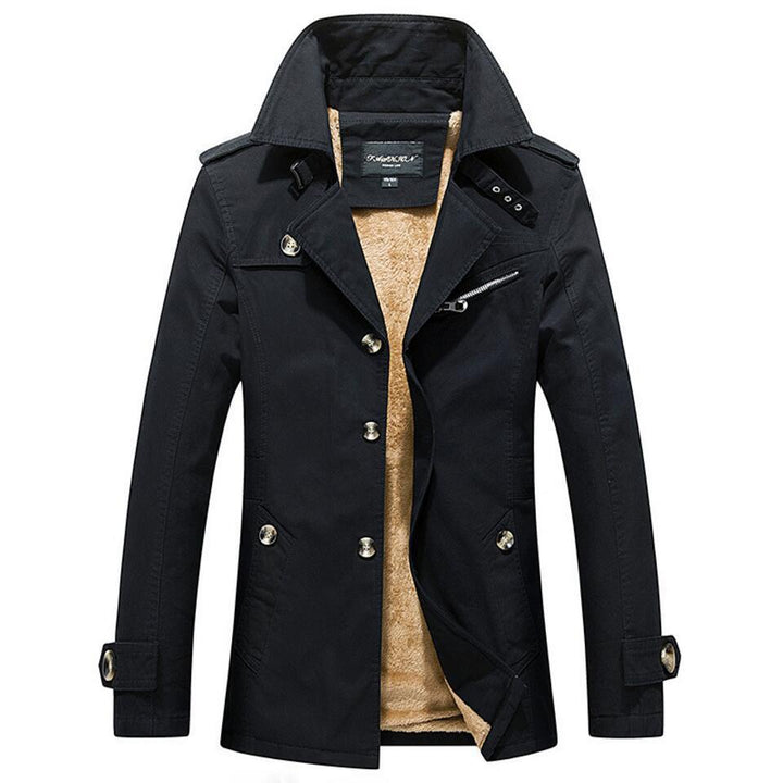 Men's trench coat with warming teddy lining and high closing stand-up collar Mune Fashion